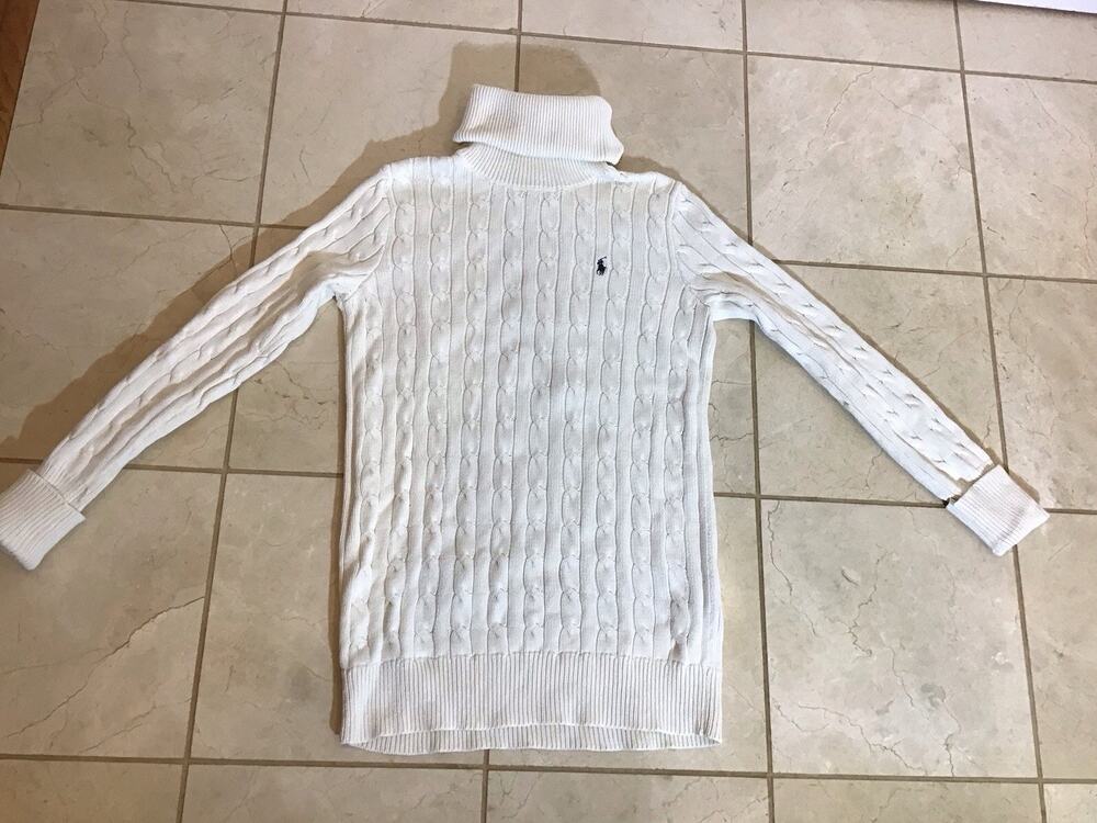 Vtg 90s Polo Ralph Lauren Fisherman Turtleneck Cable Knit Sweater M Ivy Preppy